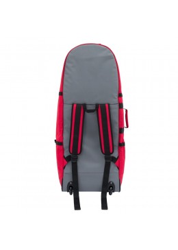 Sac de transport gris et rouge à roulettes pour paddle gonflable ou kite surf