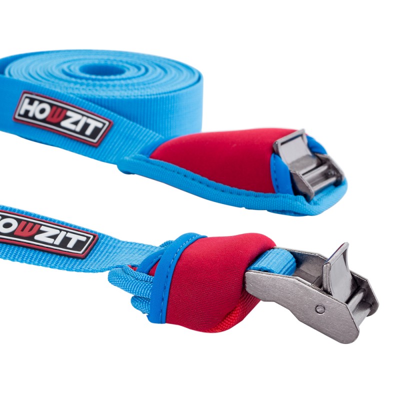 Paire de sangles de toit aqua de 450 cm avec boucle anti-retour pour le transport de 1 à 2 planches de Paddle Paire de sangles de toit aqua de 450 cm avec boucle anti-retour pour le transport de 1 à 2 planches de Paddle