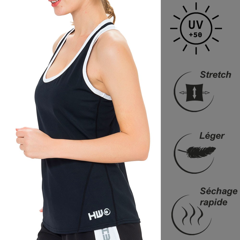 Débardeur femme lycra noir pour la pratique du Fitness, Yoga, et paddle Débardeur femme lycra noir pour la pratique du Fitness, Yoga, et paddle